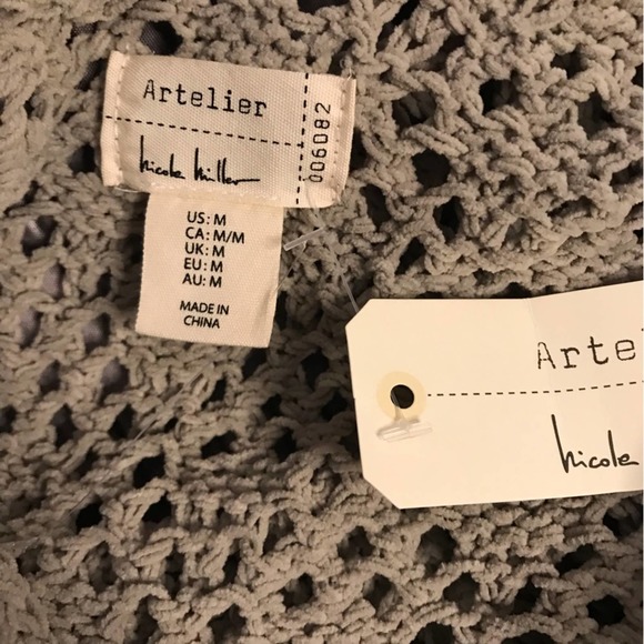 Nicole Miller Taupe Open knit V neck Drop Shoulder Cropped Sweater Size M NEW - Picture 5 of 9